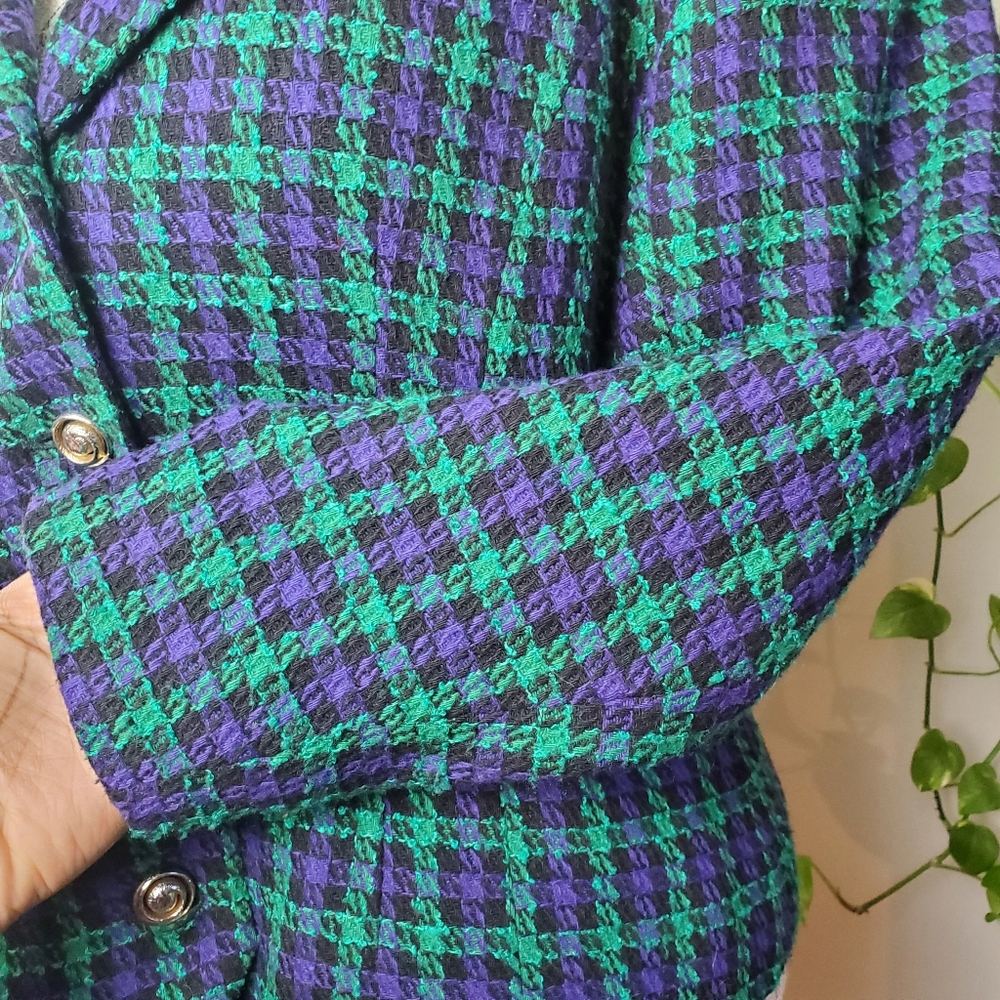VINTAGE | Cimone Wool Blend Herringbone Green Purple Blazer Jacket (Size M) - Picture 4 of 10